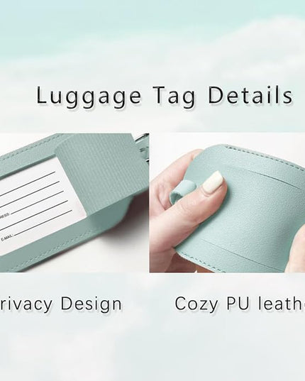 COSHAYSOO Green Passport Cover and Luggage Tag Set for Kids Teen Girls Women with Her Initial Letter, Fashionable Travel Bag Backpack Suitcase Identifier Gifts Teal L
