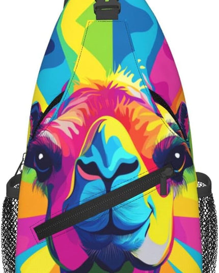 Animal Face Sling Bag Crossbody Bags Chest Bag Backpack for Travel Running and Hiking for Men Women Colorful Camel