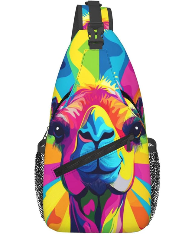 Animal Face Sling Bag Crossbody Bags Chest Bag Backpack for Travel Running and Hiking for Men Women Colorful Camel