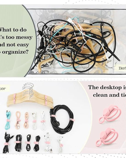 12pcs Pink Silicone Cable Ties, Multipurpose Elastic Cord Organizer for Bundling and Fastening, Office/Home/Kitchen/School/Travel Organization