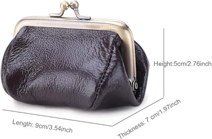 Plinvo Mini Genuine Leather Coin Purse for Women Vintage Kiss Lock Change Organizer Blue (Coffee)