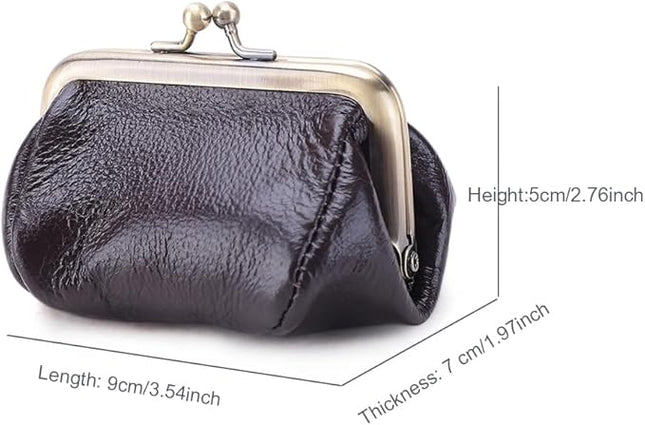 Plinvo Mini Genuine Leather Coin Purse for Women Vintage Kiss Lock Change Organizer Blue (Coffee)