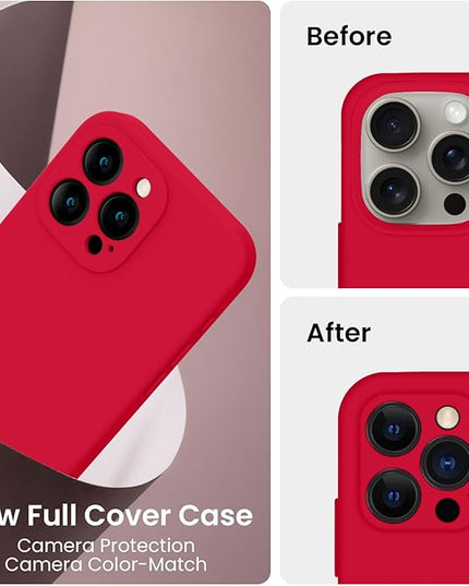 FireNova Designed for iPhone 16 Pro Case, Silicone Upgraded [Camera Protection] Phone Case with [2 Screen Protectors], Soft Anti-Scratch Microfiber Lining Inside, 2024, Deep Red