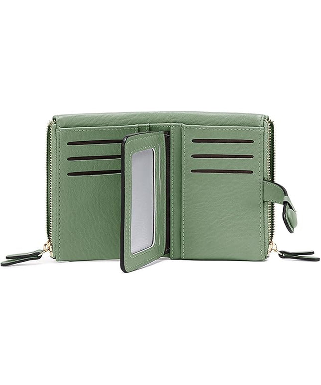 AOXONEL Women's Wallets Leather Wallets for Women Rfid Small Ladies Wallet Billfolds for Women,Trifold Mini Wallets for Women with Double Zipper Coin Pocket (Green)