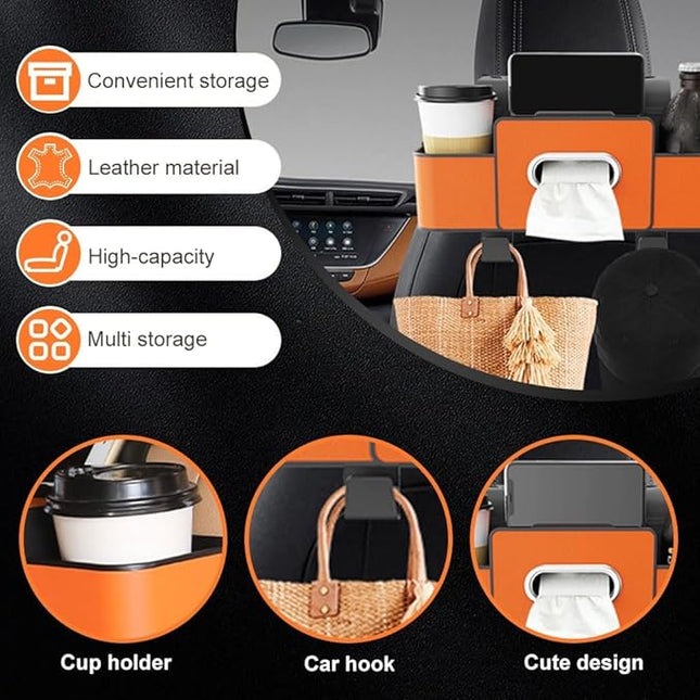 Car Organizers and Storage Box, 4 in 1 Multifunctional Car Backseat Organizer with Cup Holder for Hold Phones, Snacks, Drinks, and Handbags, Universal Fit for Most Cars (Black)