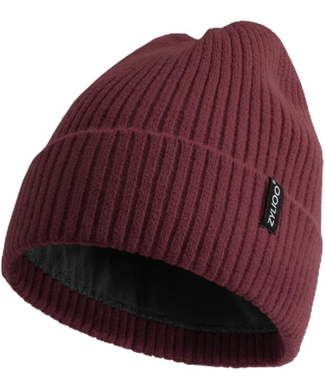 Zylioo Plus Size Fleece Lined Beanie Hat,2XL/XL/L/M/S Thermal Knitted Hat,Winter Warm Lined Snow Hats for Women Men
