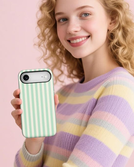 Magnetic for iPhone 17 Air Case Cute Stripes Phone Case, Shockproof Slim TPU and Hard PC Protective Phone Cover Compatible with MagSafe Designed for Women Girls, Light Green