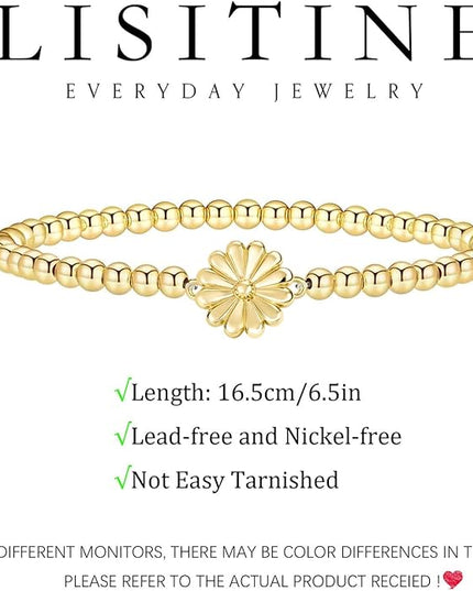 Gold Bracelets for Women 14K Gold Beaded Bracelets Stackable Bracelets for Women Gold Charm Bracelet Non Tarnish Gold Jewelry for Women Trendy