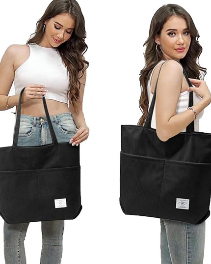KALIDI Women Corduroy Tote Bag Zipper Casual Tote's Handbag Big Capacity Shoulder Bag with Pockets