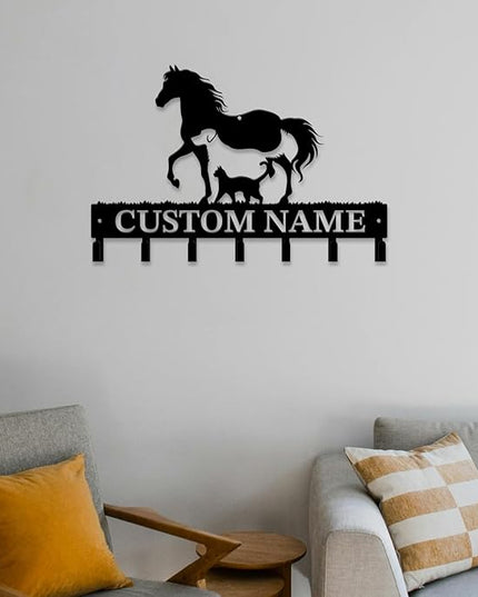 Personalized Custom Name Farm Horse Wall Key Hooks,Metal Horse Art Clothes Hooks,Metal Horse Wall Home Storage Decorative,For Front Door, Hallway, Kitchen, Bedroom,Keys,Hats (Style A)