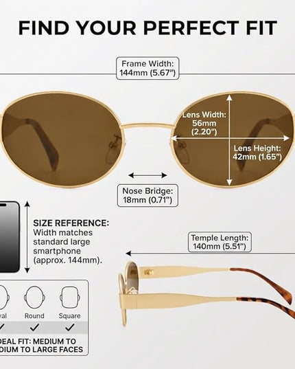 Retro Oval Sunglasses for Women Men - Trendy Gold Sun Glasses - Fashion Metal Frame Shades