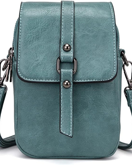 myfriday Vintage Crossbody Phone Bag for Women, Small PU Leather Shoulder Purse and Handbag with Tassel&Rivet Decoration