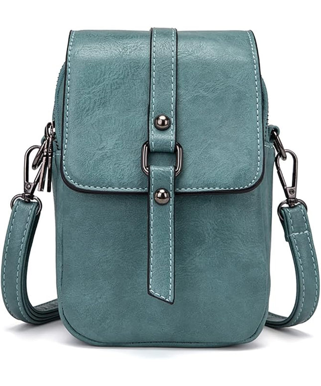 myfriday Vintage Crossbody Phone Bag for Women, Small PU Leather Shoulder Purse and Handbag with Tassel&Rivet Decoration