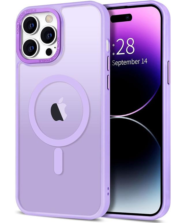 Hython Case for iPhone 14 Pro Max Case Magnetic Translucent Matte Phone Cases 6.7" [Compatible with MagSafe] Thin Slim Fit Shockproof Bumper Hard Protective Cover for Women Men Girls, Light Purple