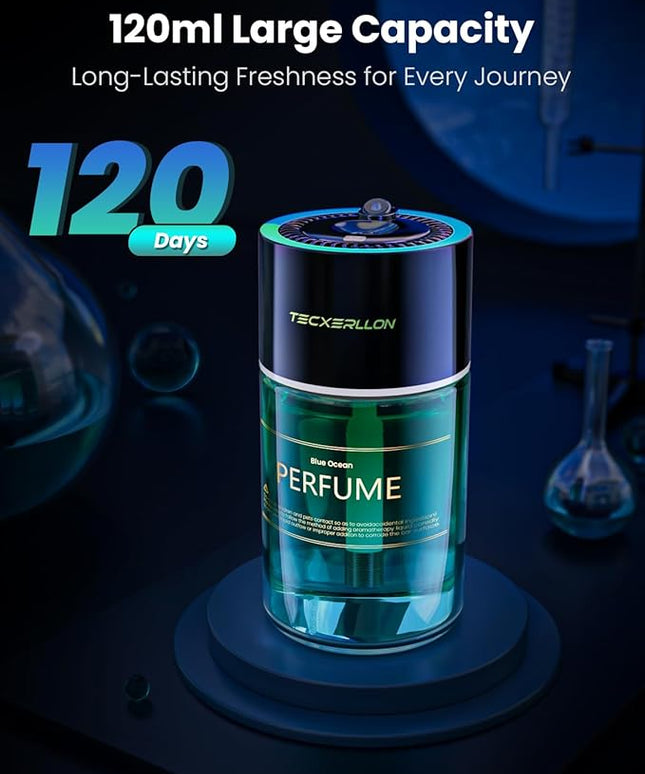 Car Air Freshener, Car Diffuser with RGB Ambient Light & Starry Ceiling, 4 Smart Scent Modes, 120-Day Runtime, Auto On/Off, USB-C Rechargeable, Cologne Or Ocean-Inspired Fragrance,120ML