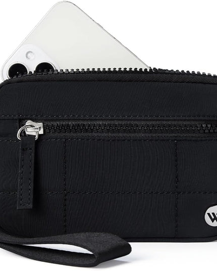 WESTBRONCO Wristlet Wallets for Women Nylon Quilted RFID Wallet with 3 Zipper Purse for Travel