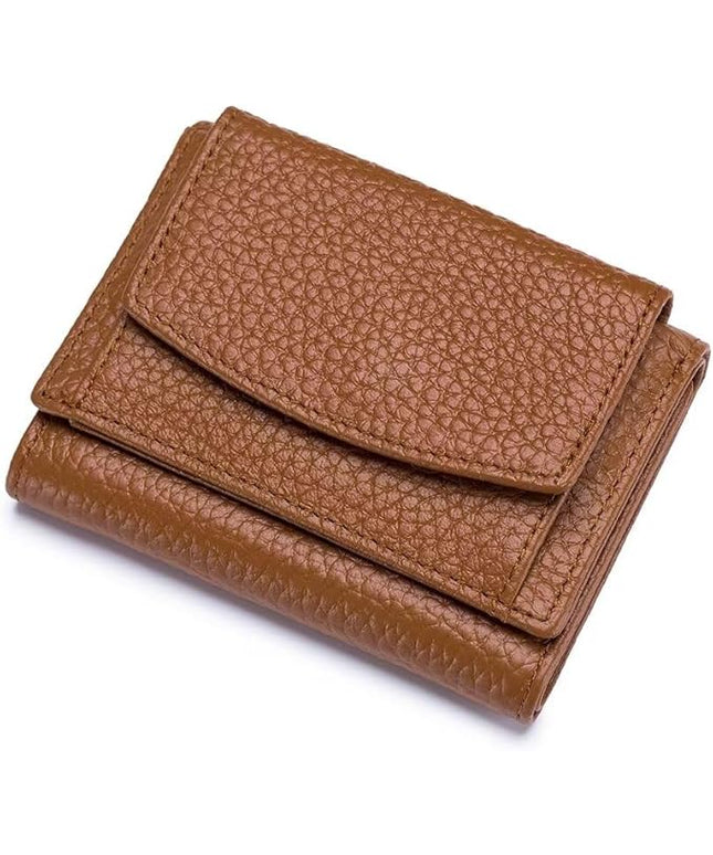 Mudono Small Wallet for Women Genuine Leather RFID Blocking Card Holder Minimalist Tri-fold Cash Wallet with Snap Coin Pouch