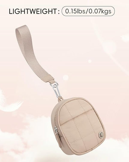 CLUCI Mini Backpack Keychain Wallet Small Change Quilted Coin Purse Cute Puffer Wristlet Pouch with 3 RFID Card Slots