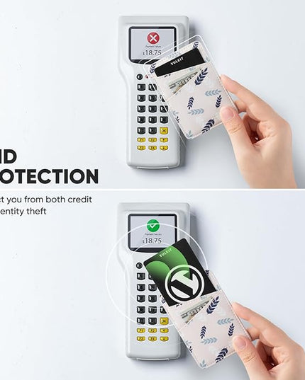 VULKIT Phone Card Holder Wallet Leather Adhesive Pocket RFID Blocking Credit Card Sleeves Stick Back of Phone Smartphones White