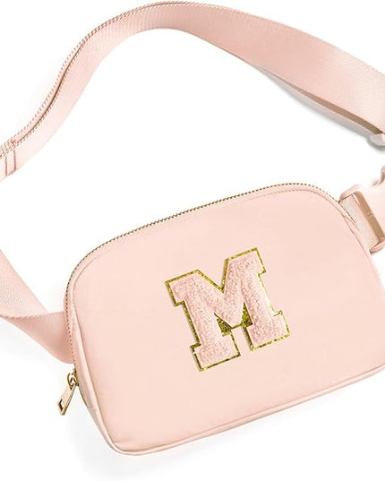 Gitus Gifts for 8 9 10 11 12 Year Old Girls Belt Bag Fanny Pack Crossbody Bags with Initial Letter Patch Cute Stuff Birthday Gifts for Teen Girls Women Personalized Trend Stuff (Coral Pink-M)