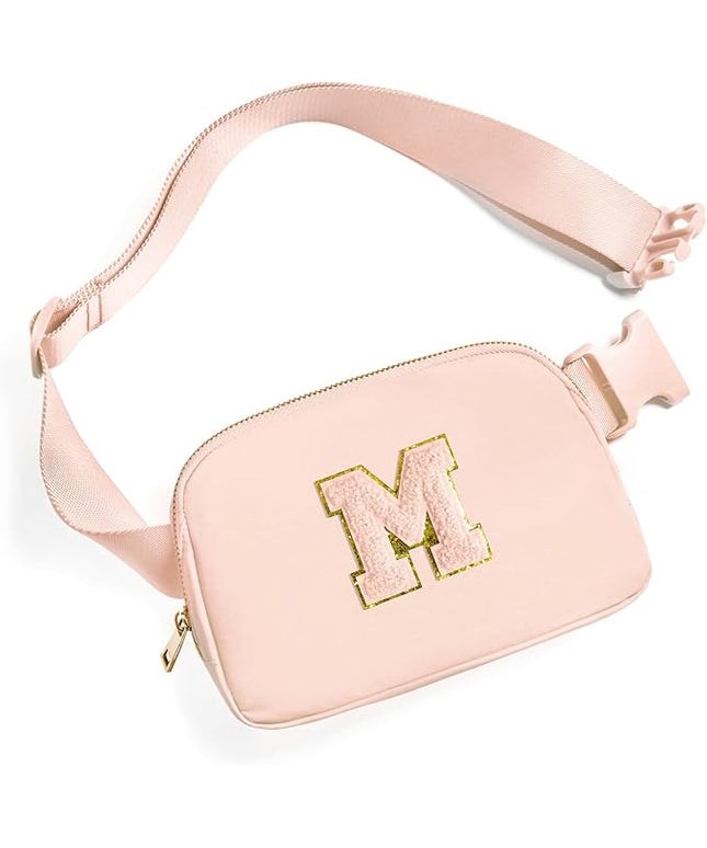Gitus Gifts for 8 9 10 11 12 Year Old Girls Belt Bag Fanny Pack Crossbody Bags with Initial Letter Patch Cute Stuff Birthday Gifts for Teen Girls Women Personalized Trend Stuff (Coral Pink-M)