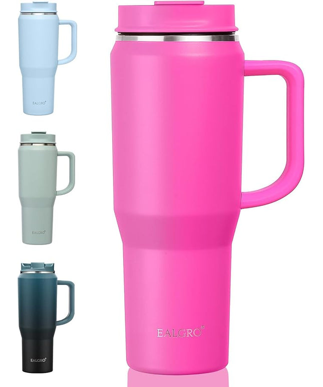 40 oz Tumbler with Handle, Insulated Tumblers with Lid and Straw, Large Metal Sports Water Bottle Jug, Thermal Stainless Steel Travel Coffee Mug Cup, Raspberry