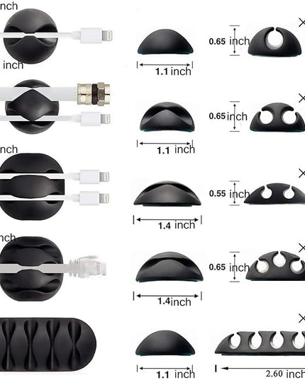 OHill 16-Pack Black Cord Organizer - Adhesive Cable Clips Holder for Desk, Wall, Car - Wire Management Clips for iPhone Charger, USB, Computer Cables -Cord Keepers with Strong Sticky Backing