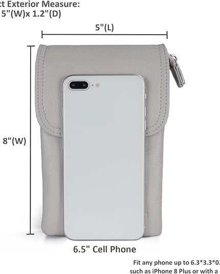 befen Genuine Leather Small Crossbody Bags for Women Cell Phone Bag Cross Body Purses,Silver Zipper