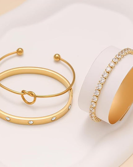 18 K Gold Plated Love Bangle Bracelet Stack Cuff Jewelry for Women Jewelry Set for Women Gift with Box