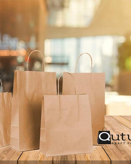 Qutuus 600 pcs Kraft Paper Bags with Handles Bulk 8x4.5x10 Brown Paper Gift Bags for Shopping, Party, Retails, Small Business