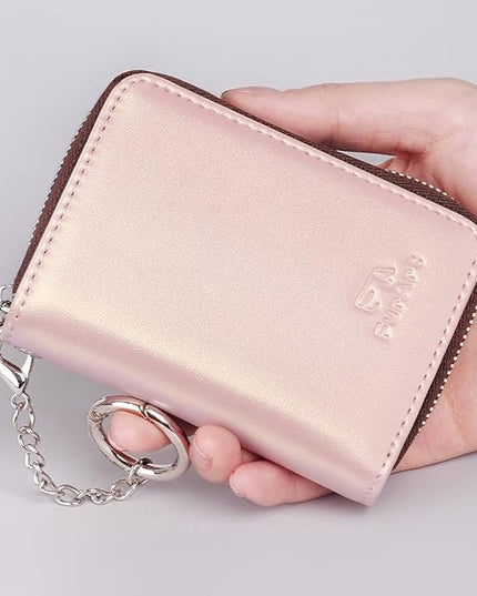 FurArt Zipper Wallet Women, RFID Blocking Credit Card Wallet, Business Card Holder, Compact Size KeyChain Wallet