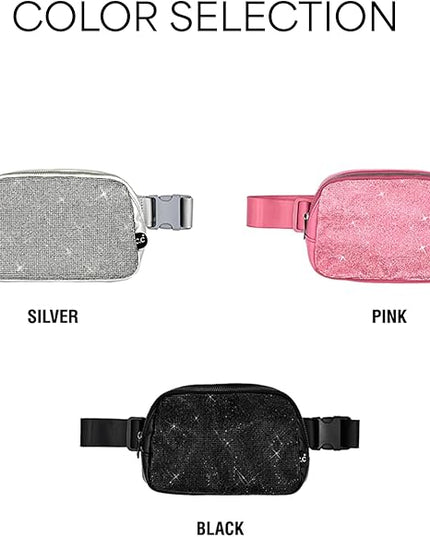 C.C Rhinestone Fanny Pack – Sparkly Waist Bag for Women, Crossbody Belt Bag with Adjustable Strap (Rhinestone - Silver)