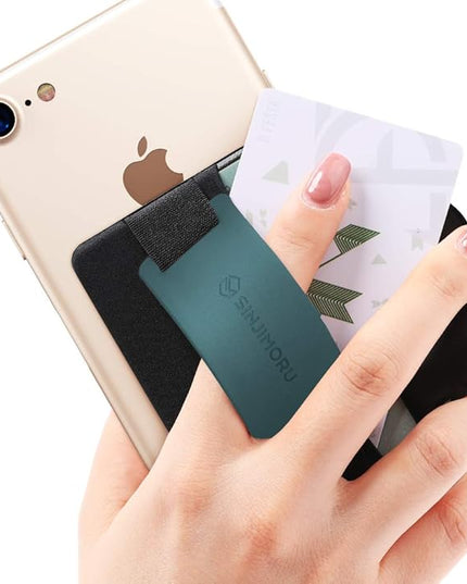 Sinjimoru Phone Grip Card Holder with Phone Stand, Secure Stick on Wallet for iPhone with Kickstand for Table. Sinji Pouch B-Grip Silicone Teal