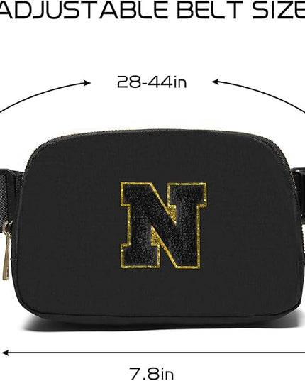Gitus Belt Bag Fanny Pack Crossbody Bags with Initial Letter Patch Gifts for Wife Older Women Mother Coworker Bridesmaid Anniversary Travel Gifts Beach Gifts (Black-N)