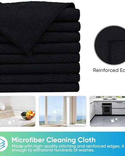 HOMEXCEL Black Microfiber Cleaning Cloth, 24 Pack Cleaning Towels for Kitchen, Lint Free, Scratch-Free, Highly Absorbent, and Reusable Cleaning Rags for House, Window and Glass, Cars, 11.5 X11.5 inch