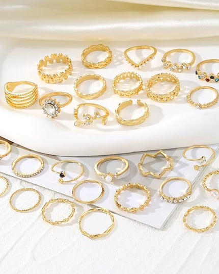 KISS WIFE Goldenen Silvery Black Kunckle Rings Set for Women, Dainty Simple Trendy Cute Stackable Finger Rings Pack, Perfect for Stacking Layering on Thumb and Knuckle, Mixed Size, Jewelry Gift