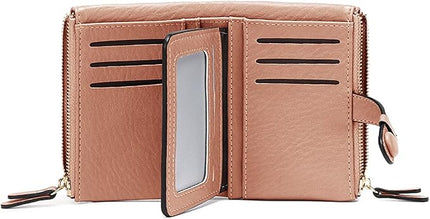 AOXONEL Women's Wallets Leather Wallets for Women Rfid Small Ladies Wallet Billfolds for Women,Trifold Mini Wallets for Women with Double Zipper Coin Pocket (Pink)