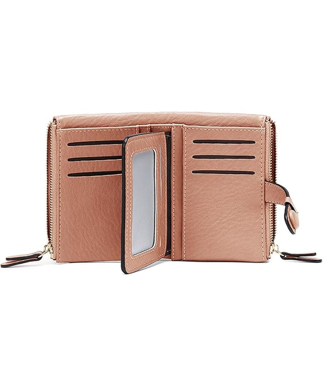 AOXONEL Women's Wallets Leather Wallets for Women Rfid Small Ladies Wallet Billfolds for Women,Trifold Mini Wallets for Women with Double Zipper Coin Pocket (Pink)