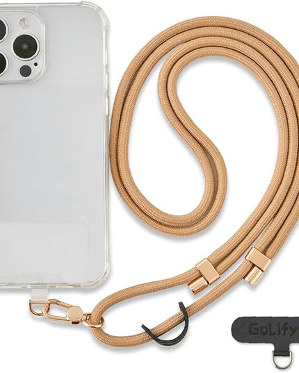 Universal Phone Lanyard, Anti-Theft Crossbody Strap for iPhone 17 Pro Max and Most Smartphones, Adjustable Cell Phone Neck Holder w/ 2 Non-Adhesive Tether Tabs for Men and Women, Apricot/Gold