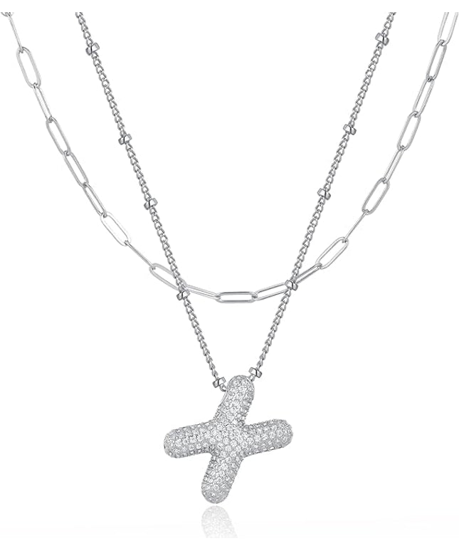 LUCA SMITH Initial Necklaces for Women, Dainty Balloon Bubble Letter, Name Letter Alphabet Pendant Layered Choker Chain Jewelry Gift