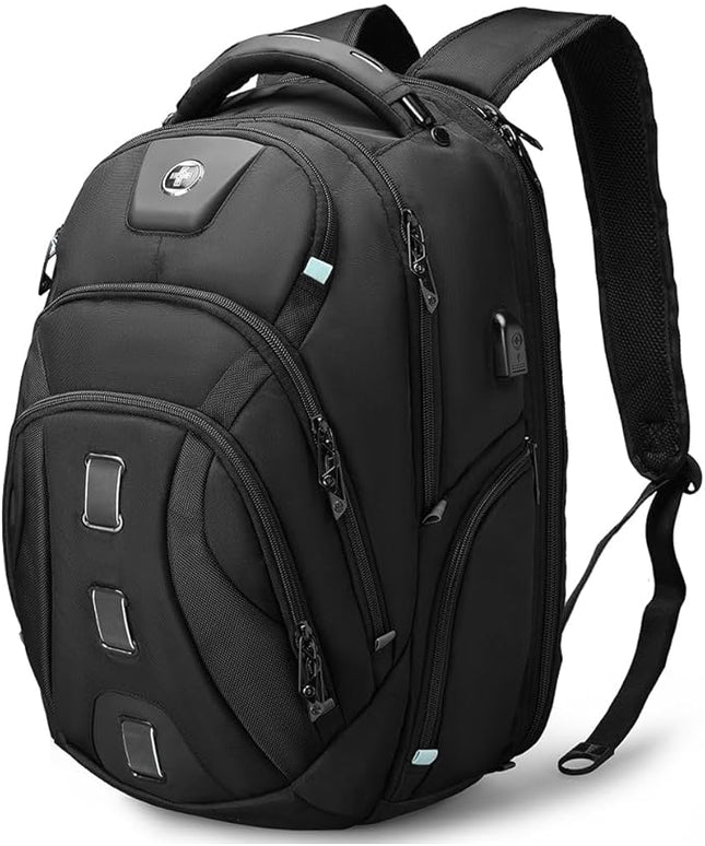 Swissdigital Design Men's Laptop Backpack, TSA Friendly USB Charging RFID Protection Backpack for College and Business, Fits 17" Laptops Black | SD1644FB-01
