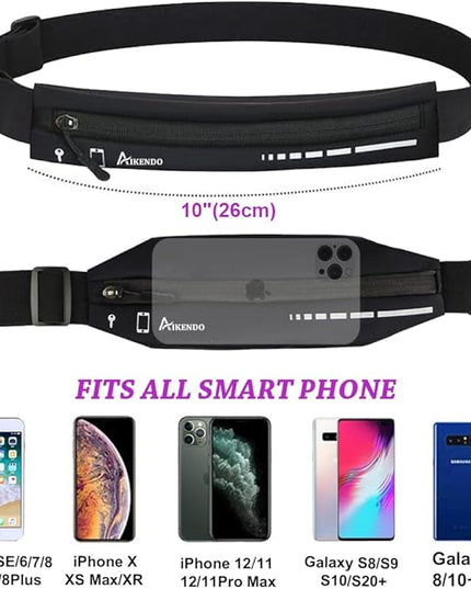 AIKENDO Slim Running Belt for Women Men,Runners Fanny Pack Phone Holder,Running Pouch Waist bag for Workout Jogging,Money Belt Running Gear Accessories