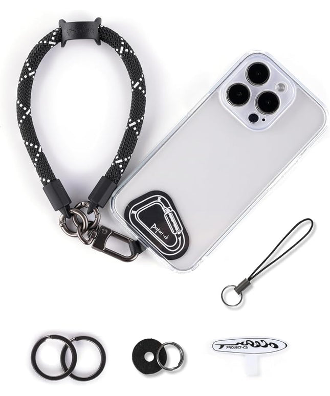 project-cb Hand Wrist Phone Strap,Phone Lanyard Patch ×2,Cell Phone Case Holder,Wristlet Strap for Key,AirPods,Camera (Blackshadow, 12inch)