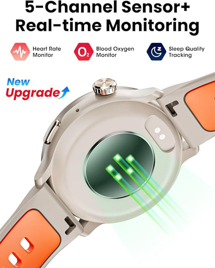 Smart Watch GPS, 1.43" AMOLED Screen Smart Watch for Men/Women Fitness Tracker, Military Smartwatches Compass，Compatible with Android & iOS (Bluetooth Call Answer/Dial), Multiple Sports Modes(Orange）