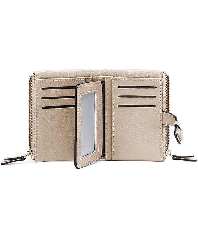 AOXONEL Women's Wallets Leather Wallets for Women Rfid Small Ladies Wallet Billfolds for Women,Trifold Mini Wallets for Women with Double Zipper Coin Pocket (Beige)