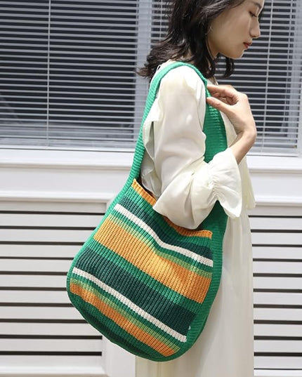 ENBEI Women's Crochet Tote Bag Knit Shoulder bag,Aesthetic Bag,Cute Eco-Friendly Tote for Travel,Daily Use,Gift Box Packaging