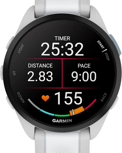 Wearable4U - Garmin Forerunner 165 Running Smartwatch, Colorful AMOLED Touchscreen, Training Metrics and Recovery Insights Includes PowerPack and Adapters Bundle, Mist Gray/Whitestone
