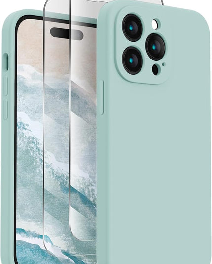 FireNova Designed for iPhone 14 Pro Max Case, Silicone Upgraded [Camera Protection] Case with [2 Screen Protectors], Soft Anti-Scratch Microfiber Lining Inside, 6.7 inch, Mint Green