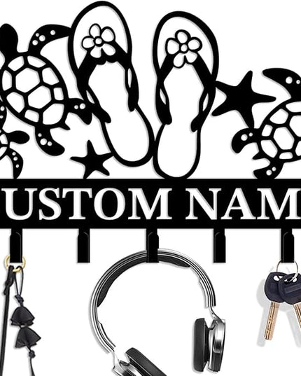 Casebrick Custom Sea Turtle Metal Wall Hooks,Key Holder-Personalized Iron Wall Decor for Keys, Coats & Home Organization (Black, Handmade,Decorative for Entryway, Beach,Bedroom,Office) (Style B)
