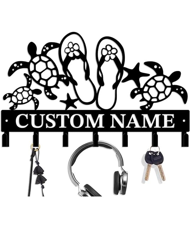 Casebrick Custom Sea Turtle Metal Wall Hooks,Key Holder-Personalized Iron Wall Decor for Keys, Coats & Home Organization (Black, Handmade,Decorative for Entryway, Beach,Bedroom,Office) (Style B)